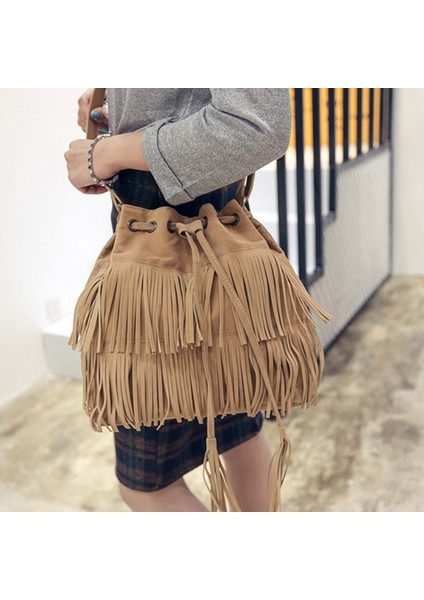 Retro Faux Süet Fringe Kadın Haberci Tote Püskül Omuz Crossbody Fesmall Na Çanta (Yurt Dışından) fırsatları