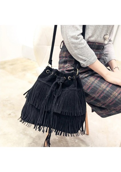 Retro Faux Süet Fringe Kadın Haberci Tote Püskül Omuz Crossbody Fesmall Na Çanta (Yurt Dışından) indirimleri