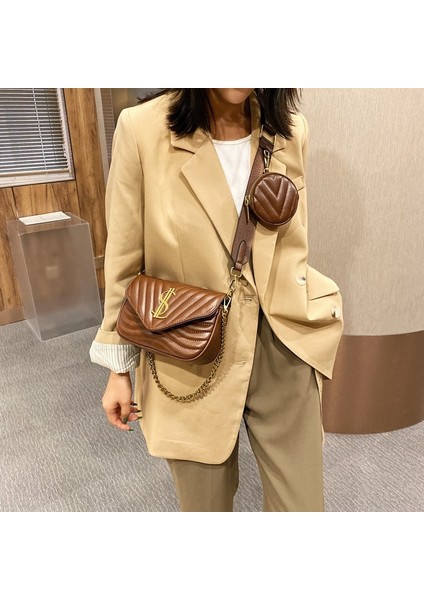 Kumral Kadın Zinciri Crossbody Mektubu Kadın Omuz Messenger Çanta (Yurt Dışından)