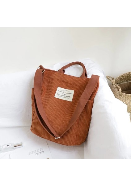 Kadın Kadife Omuz Büyük Kapasiteli Bez Tote Kadın Crossbody Messenger Kadın Kanvas Fermuar Çanta (Yurt Dışından)