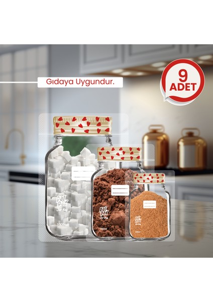 Kalp Desenli Metal Kapaklı Kavanoz Görünümlü Saklama Poşeti