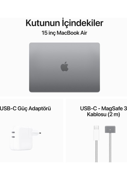 MacBook Air M3 Çip 16GB 512GB SSD macOS 15" Taşınabilir Bilgisayar Uzay Grisi MXD13TU/A