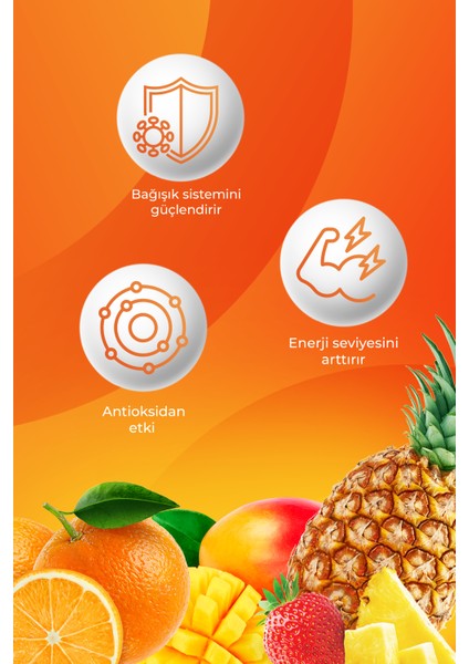 Triple Defence – C Vitamini, D Vitamini ve Çinko İçeren Portakal Aromalı 20 Efervesan Tablet