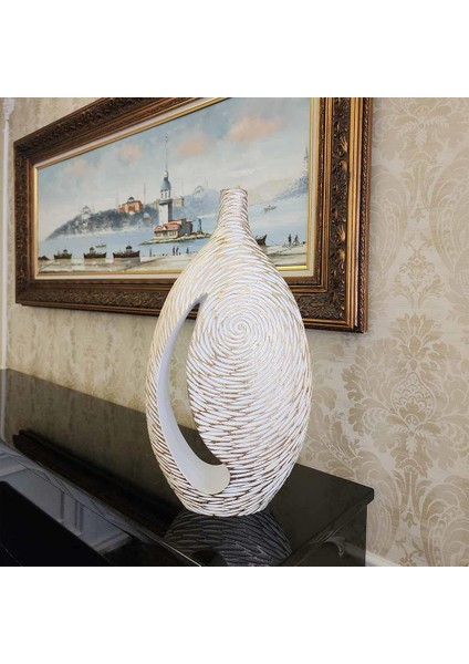 Desenli Büyük Boy Vazo Beyaz Gold fırsatları