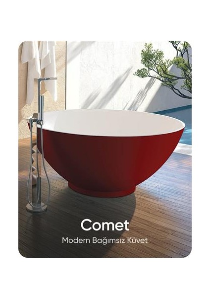 Comet Kırmızı-Beyaz Bağımsız Küvet Q146X61 cm