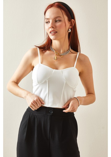Beyaz Balenli & Askılı Crop Bluz 5YXK2-48201-01 fiyatları