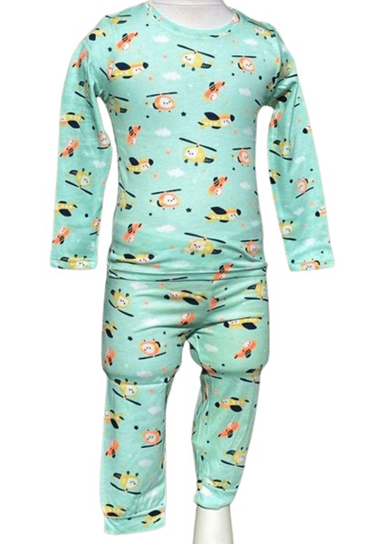Erkek Çocuk Helikopter Desenli Pijama Takımı 1-2 Yaş Desenli