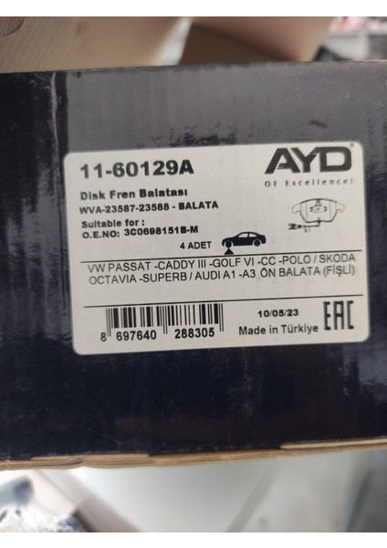 ÖN FREN BALATA TAKIM VOLKSWAGEN PASSAT 2005- FİŞLİ 3C0698151B fiyatları