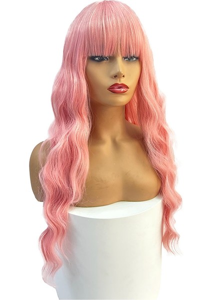 Pembe Peruk Kıvırcık Peruk Anime Cosplay Kadınlar Için Uzun Peruk Patlama İle Pembe Parti Peruk Cadılar Bayramı Partisi Için (Yurt Dışından) fırsatları