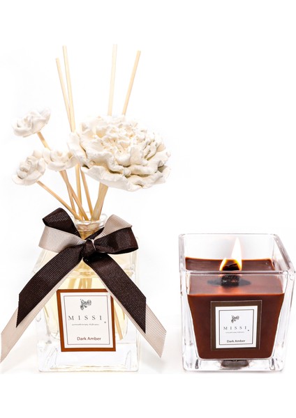 220 ml Dark Amber Oda Kokusu ve Kokulu Vegan Mum Seti