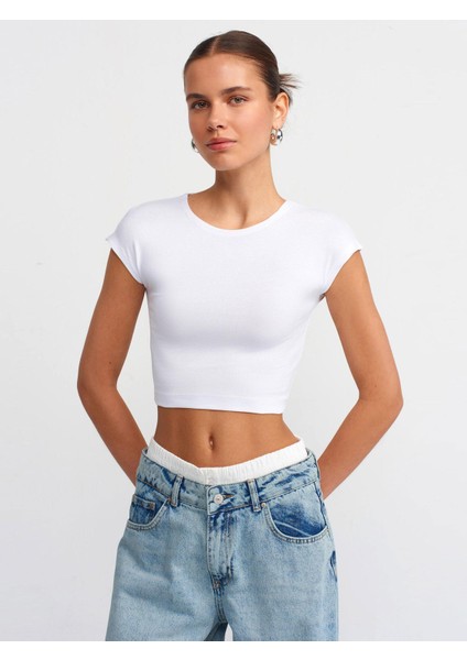 30528 Dilvin Crop Top Pamuk ve Modal Karışımlı