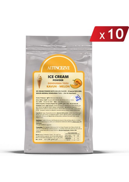 Dondurma Tozu Kavunlu 1.300 gr x 10 Adet - (5l Süt)