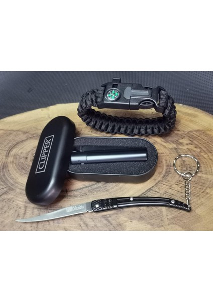 Clipper Çakmak,kılçık Çakı ve Paracord Bileklik Seti