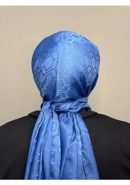 Geometrik Desen - Ipeksi Jakarlı Şal - Indigo Renk