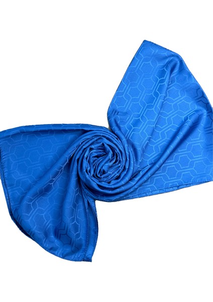 Geometrik Desen - Ipeksi Jakarlı Şal - Indigo Renk