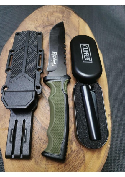 Isme Özel 23 cm Sert Kılıflı Avcı Bıçağı ve Clipper Metal Çakmak
