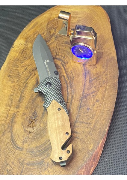Browning 21 cm Avcı Çakı + Saat Çakmak Seti