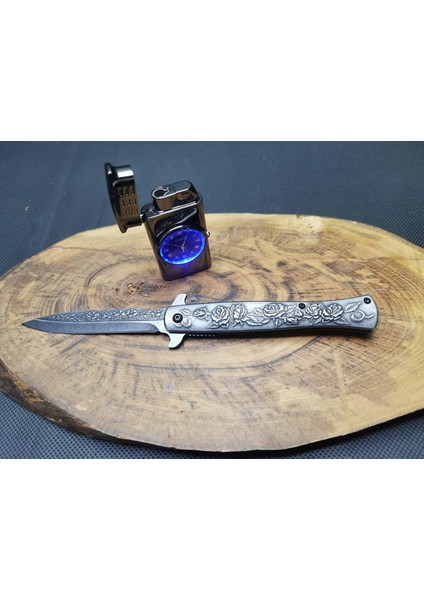 Isme Özel Gravür Işlemeli Çakı ve Saatli 1 Torch Çakmak Set