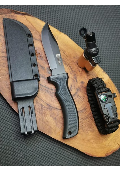 23 cm Sert Kılıflı Avcı Bıçağı,çakmak ve Pusula Bileklik Düdüklü