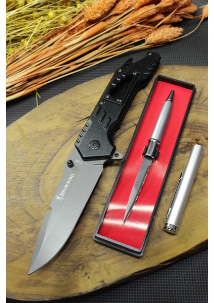 21 cm Browning Siyah Çakı ve Gizli Kalem Bıçak