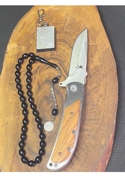 Browning 21 cm Avcı Çakı + Tesbih + Saat Çakmak Seti