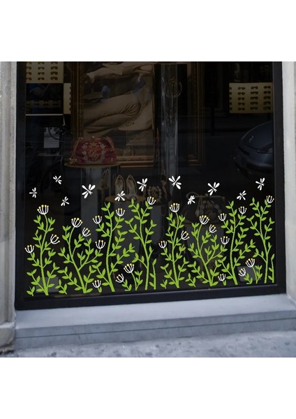 SK7188DS Tarzı 50*70CM Çiçek ve Çim Süpürgelik Hattı Mağaza Cam Kapi Pencere Etiketi Cafe Dekorasyon Yaratıcı Bitki Karikatür Duvar Etiketi (Yurt Dışından) modelleri