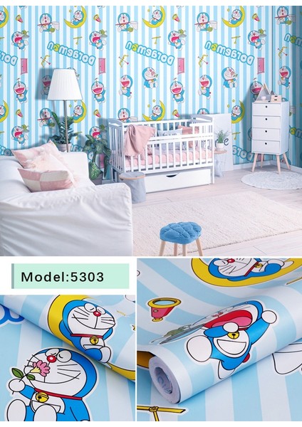 NO.5303 Stili 1MX45CM Sevenland Kendinden Yapışkanlı Su Geçirmez Karikatür Desen Mavi Mutfak Dolabı Dolap Pvc Duvar Kağıdı Duvar Sticker Ev Dekor Sevimli (Yurt Dışından)