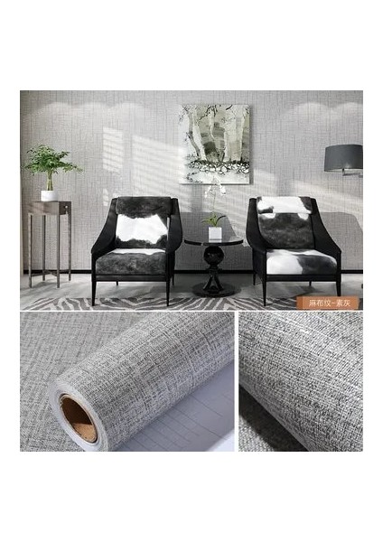 Gri Tarzı 1MX60CM Keten Pvc Kendinden Yapışkanlı Duvar Kağıtları Mutfak Dolapları Için Yatak Odası Oturma Odası Vinil Duvar Katı Su Geçirmez Kağıt Odası Dekor (Yurt Dışından)