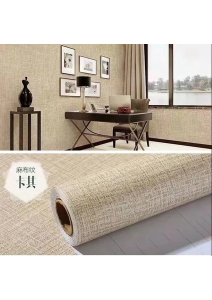 Gri Tarzı 1MX60CM Keten Pvc Kendinden Yapışkanlı Duvar Kağıtları Mutfak Dolapları Için Yatak Odası Oturma Odası Vinil Duvar Katı Su Geçirmez Kağıt Odası Dekor (Yurt Dışından)