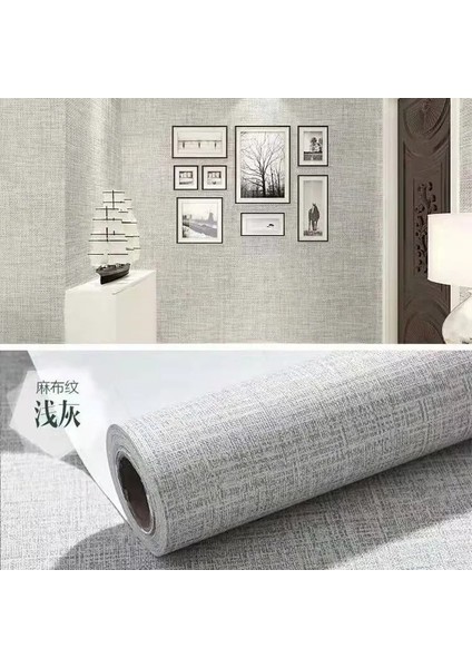Gri Tarzı 1MX60CM Keten Pvc Kendinden Yapışkanlı Duvar Kağıtları Mutfak Dolapları Için Yatak Odası Oturma Odası Vinil Duvar Katı Su Geçirmez Kağıt Odası Dekor (Yurt Dışından)