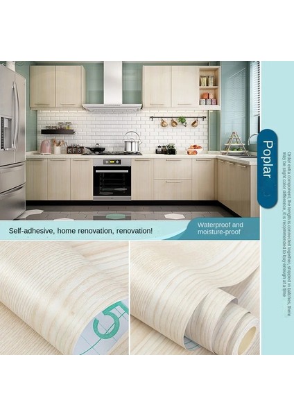 Kavak Tarzı 30CMX1M Mutfak Dolabı Kendinden Yapışkanlı Duvar Kağıdı Su Geçirmez Duvar Çıkartmaları Yatak Odası Dekorasyon Ev Dekor Kabuğu ve Sopa Duvar Kağıdı (Yurt Dışından)