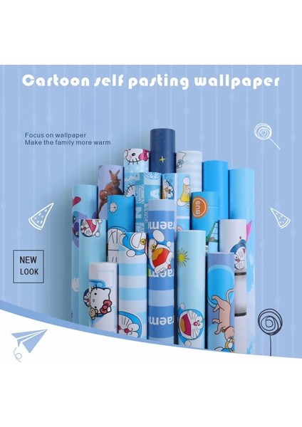 NO.1514298 Tarzı 1MX45CM Sevenland Kendinden Yapışkanlı Su Geçirmez Karikatür Desen Mavi Mutfak Dolabı Dolap Pvc Duvar Kağıdı Duvar Sticker Ev Dekor Sevimli (Yurt Dışından)