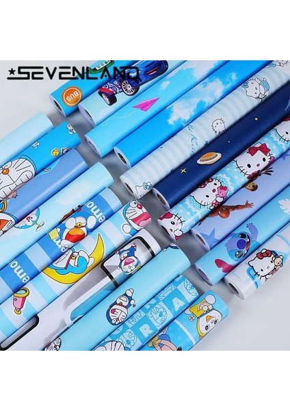 NO.8782 Tarzı 1MX45CM Sevenland Kendinden Yapışkanlı Su Geçirmez Karikatür Desen Mavi Mutfak Dolabı Dolap Pvc Duvar Kağıdı Duvar Sticker Ev Dekor Sevimli (Yurt Dışından) fiyatları