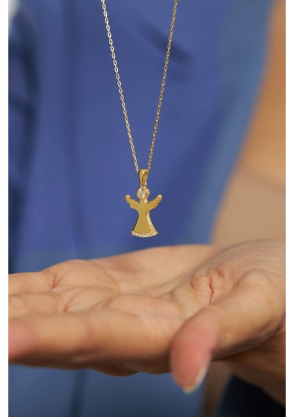 Zirkon Taşlı Gold Semazen Gümüş Kolye