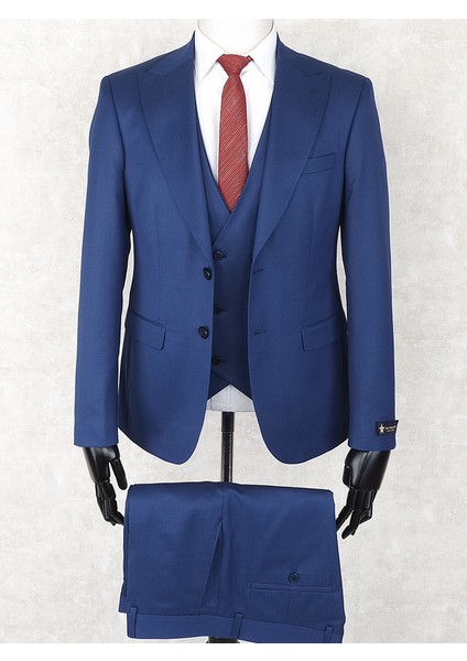 Slim Fit Sivri Yaka-Çift Yırtmaç Parlement Drop 6 Yelekli Takım Elbise
