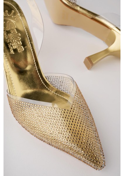 Juliet Garantili Kadın Sivri Burun Parlak Taşlı Arkası Açık Şeffaf Bantlı Topuklu Ayakkabı fiyatları