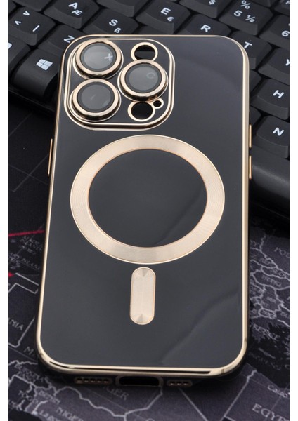 iPhone 14 Pro Uyumlu Magsafe Özellikli Lens Korumalı Lazerli Renkli Kılıf Siyah