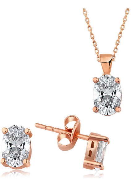 Serra Jewels Gümüş Rose Oval Taş Ikili Set