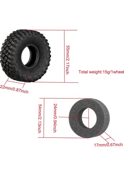 Adet 55MM 1.0 Süper Yumuşak Kauçuk Jant Lastik Lastik 1/18 1/24 Rc Paletli Araba Eksenel SCX24 AX24 Traxxas TRX4M Fms FCX24 (Yurt Dışından) fırsatları