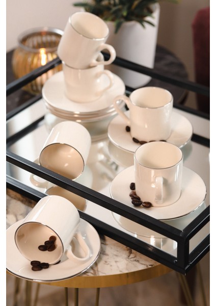 Hayal Platin Yaldız 12 Parça Porselen Kahve Takımı 6 Kişilik
