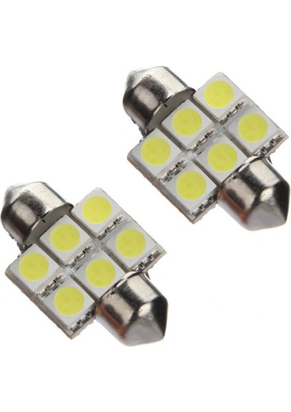 2x 31MM 6 Smd 5050 LED Araç Iç Kubbe Festoon C5W Süper Beyaz Işık Lamba Ampul (Yurt Dışından)