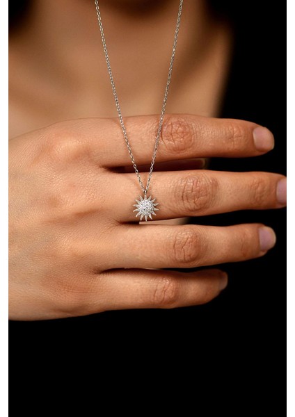 Zirkon Taşlı Rodyum Güneş Minimal Gümüş Kolye fiyatları