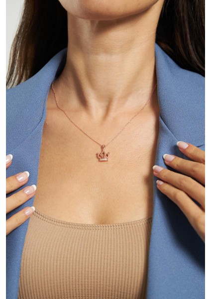 Zirkon Taşlı Rose Taç Model Gümüş Kolye fırsatları