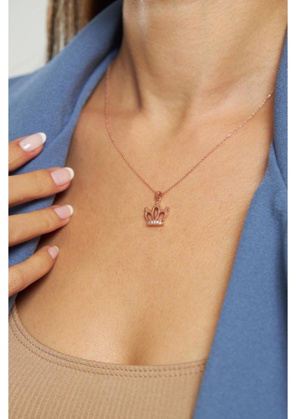 Zirkon Taşlı Rose Taç Model Gümüş Kolye indirimleri