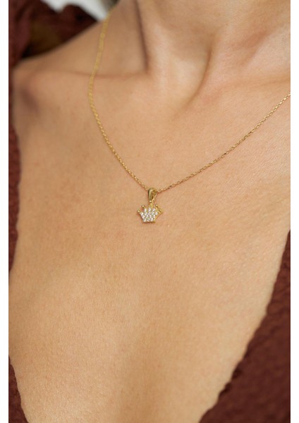 Zirkon Taşlı Gold Taç Model Minimal Gümüş Kolye fırsatları