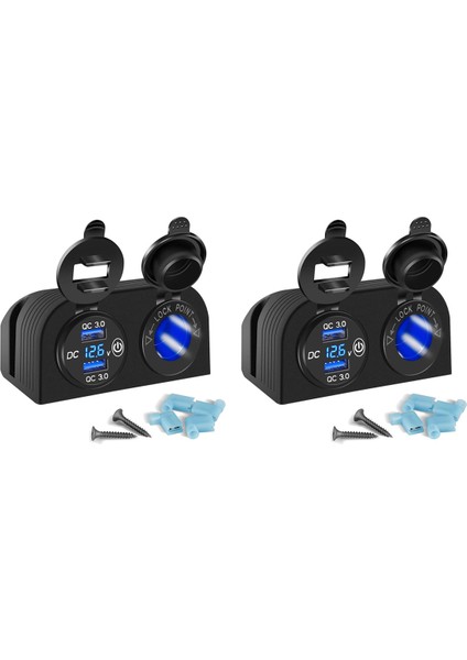 2x Çadır Tipi Panel Iki Delikli, Hızlı Şarj 3.0 Çift USB Araç Şarj Cihazı + 12V/24V Soket Araba Motosiklet Tekne Deniz Atv Rv Için (Yurt Dışından)