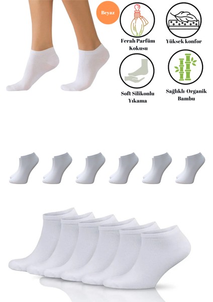 Premium Natural Socks Erkek-Bayan Bambu Beyaz Patik Çorap 6'Lı(Soft Yıkama)(Parfümlü)(Imalattan)