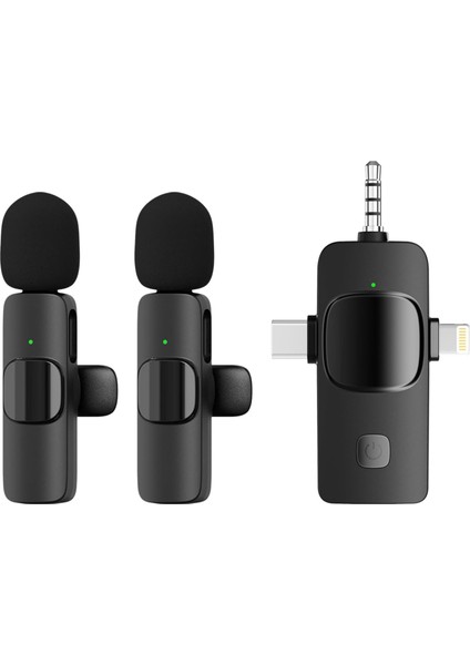 Kablosuz Ikili Yaka Mikrofonu iPhone ile Uyumlu 3.5mm Aux iPhone Type-C Pc Tablet Video Kayıt Röportaj Canlı Yayın Vlog Kablosuz Mikrofon USB C ve Amfi ve Bilgisayar Uyumlu ZR564