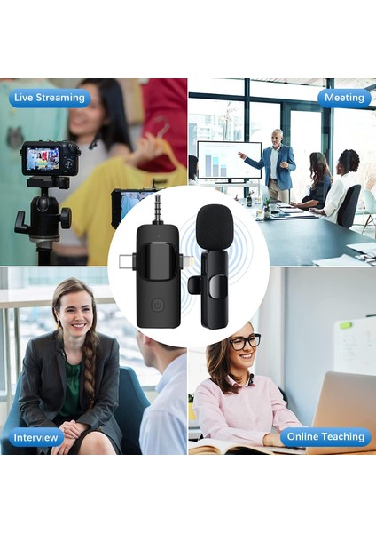 Kablosuz Ikili Yaka Mikrofonu iPhone ile Uyumlu 3.5mm Aux iPhone Type-C Pc Tablet Video Kayıt Röportaj Canlı Yayın Vlog Kablosuz Mikrofon USB C ve Amfi ve Bilgisayar Uyumlu ZR564