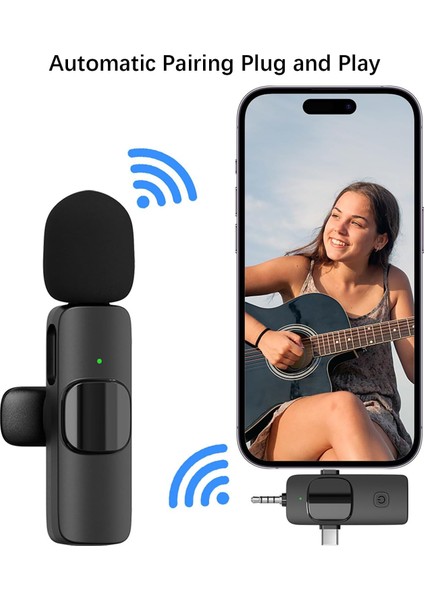Kablosuz Ikili Yaka Mikrofonu iPhone ile Uyumlu 3.5mm Aux iPhone Type-C Pc Tablet Video Kayıt Röportaj Canlı Yayın Vlog Kablosuz Mikrofon USB C ve Amfi ve Bilgisayar Uyumlu ZR564
